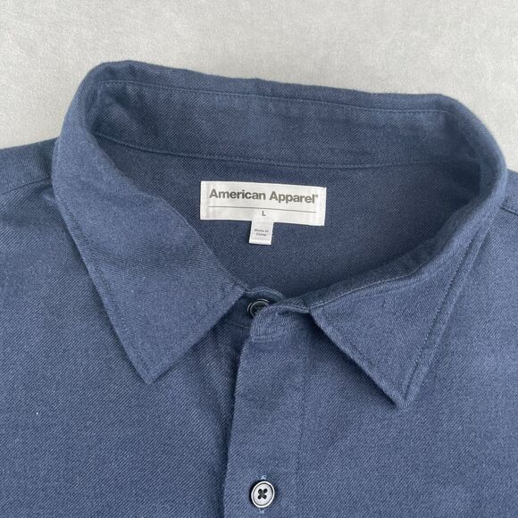 American Apparel Shirt Men L Navy Blue Button Down Long Sleeve Collared Work EUC - Picture 6 of 7